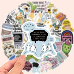 50pcs Whimsical Cartoon Sarcastic Phrases Stickers Pack, Journal Stickers, Cartoon Stickers, Colourful Vinyl Stickers, Scrapbooking