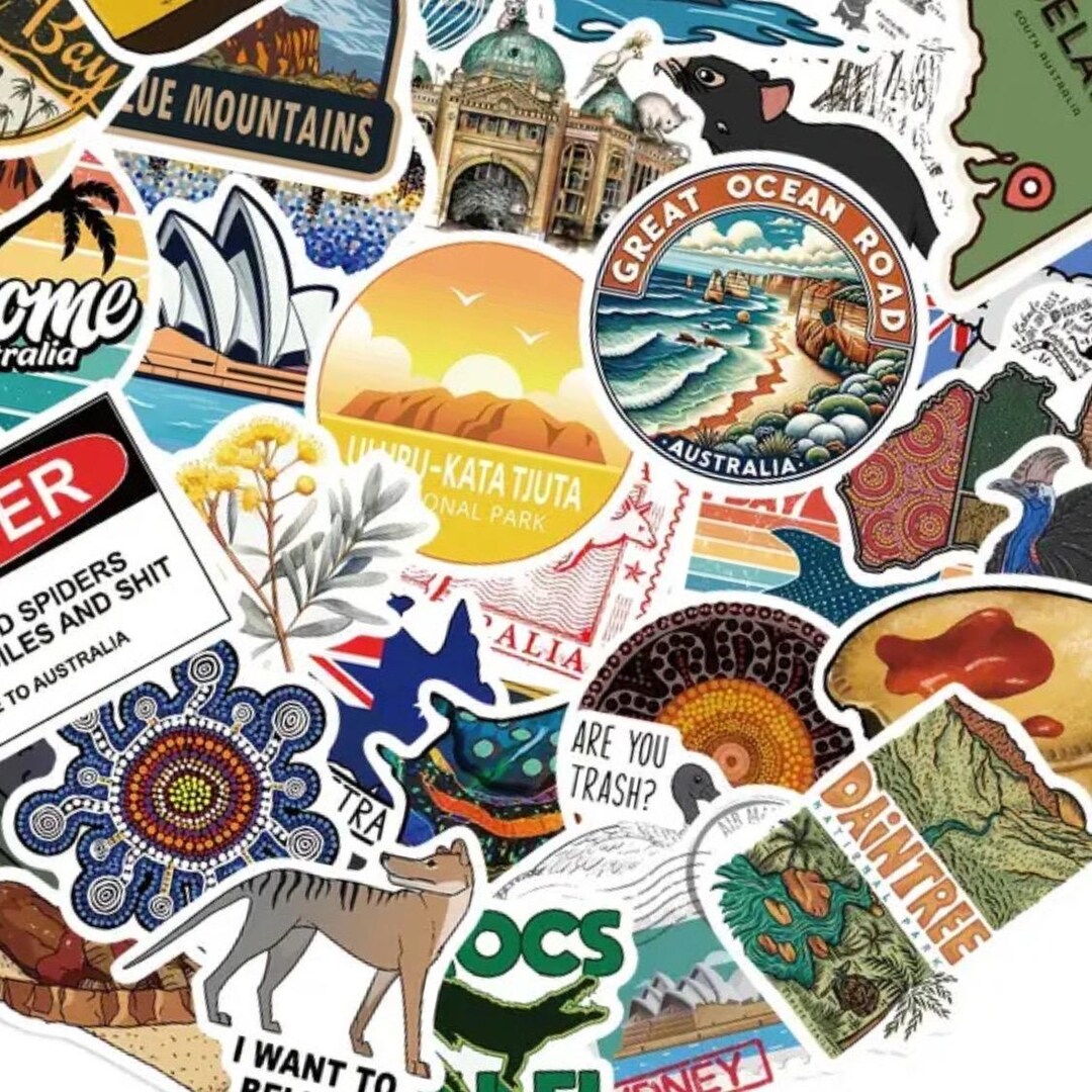 Australian-themed Vinyl Stickers: Aussie Landmarks, Animals - 50pcs ...
