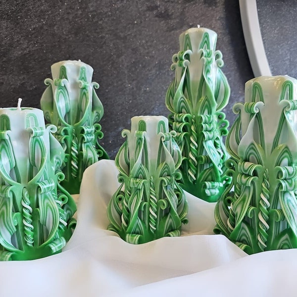 Grüne Wiese Geschnitzte Kerzen-Set Wohndeko, Geschenkidee, Einzigartige, Unikate Carved Candle, Handgefertigt