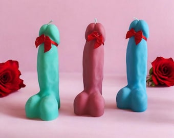 Peniskerze mit Schleife Duftkerzen, Lustiges Geschenk, sexy Geschenk, Geschenkidee, handgefertigt aus Sojawachs, Vegan