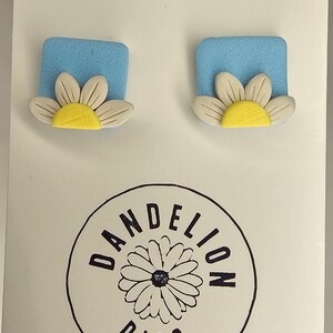 Square Half Flower Earrings (Polymer clay)