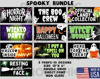 Spooky Halloween Photo Booth Props, Double Sided, 10 Designs
