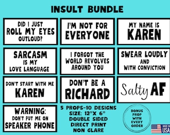 Insult Photo Booth Props, Sarcastic Party Signs