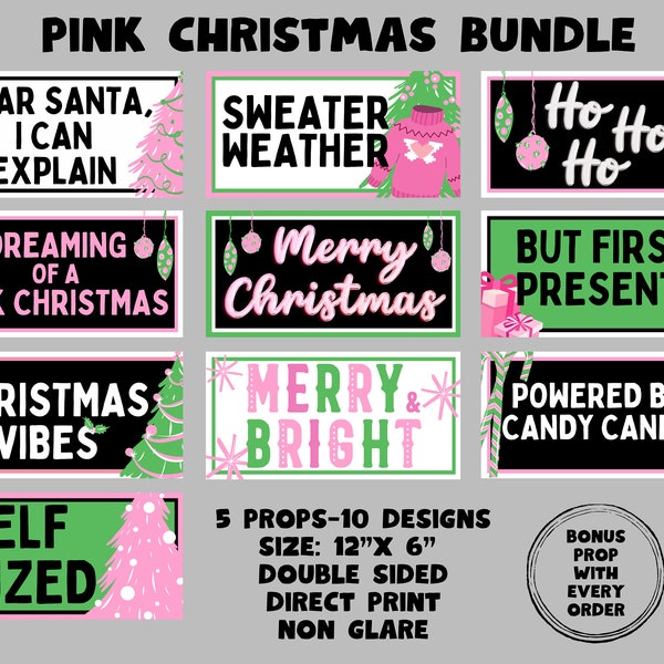 Pink Christmas Bundle, Photo booth props, 360 photo booth props, custom photobooth props, props for weddings, parties events