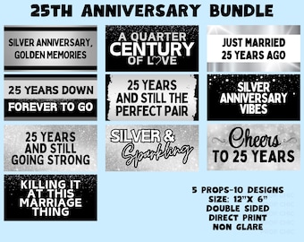 25th Anniversary Photo Booth Props, Silver Celebration, Double Sided