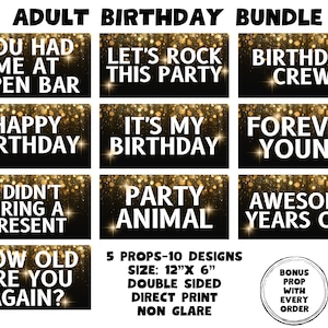 Adult Birthday Bundle, Photo booth props, 360 photo booth props, custom photobooth props, props for weddings, parties events