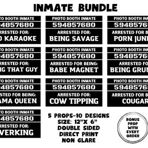 Inmate props, Photo booth props, 360 photo booth props, custom photobooth props, props for weddings, parties events