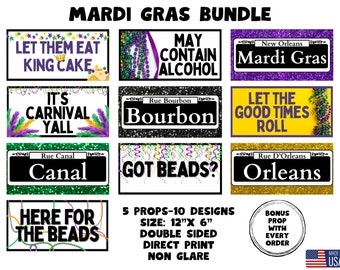 Mardi Gras Photo Booth Props, Double Sided, 10 Designs