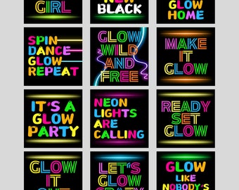 Glow Party Photo Booth Props, Neon Designs, Double Sided