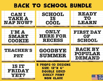 Back To School Photo Booth Props, Double Sided, 10 Designs