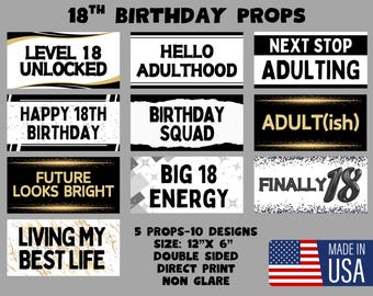 18th Birthday Photo Booth Props, Double Sided, Party Events