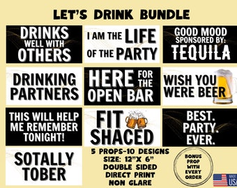 Let's Drink Bundle, Photo booth props, 360 photo booth props, custom photobooth props, props for weddings, parties events