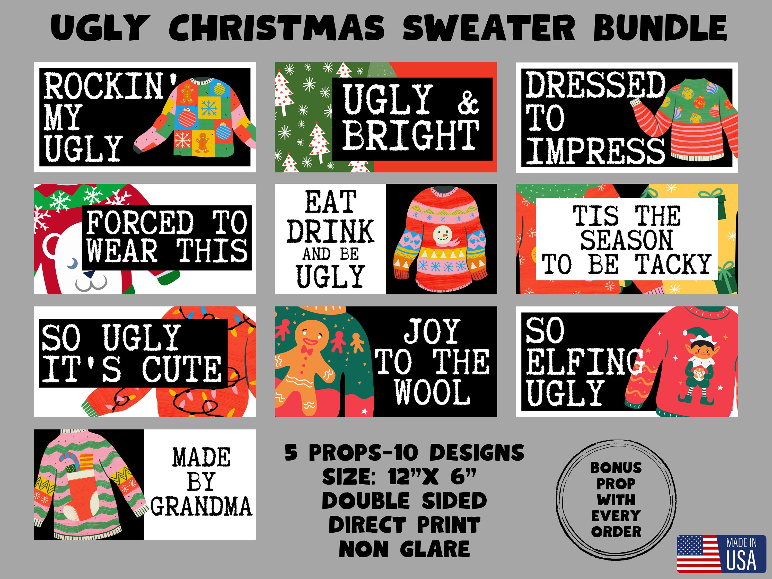 Ugly Christmas Sweater Bundle Photo booth props 360 photo booth props custom photobooth props props for weddings parties