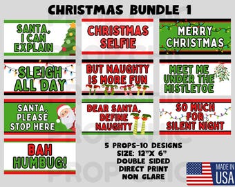 Christmas 1 Photo Booth Props, Holiday Party Signs
