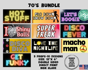 70s Bundle, Photo booth props, 360 photo booth props, custom photobooth props, props for weddings, parties events