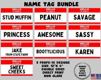 Funny Name Tag Photo Booth Props, Party Events