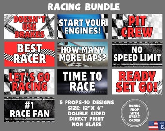 Racing Photo Booth Props, Double Sided, Race Car Party Decor