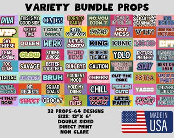 Party Photo Booth Props, Double Sided, 64 Designs