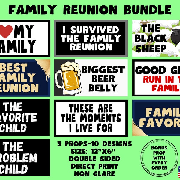 Family Reunion Bundle, Photo booth props, 360 photo booth props, custom photobooth props, props for weddings, parties events