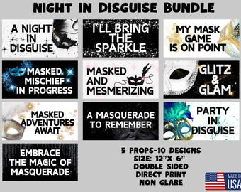 Masquerade Photo Booth Props, Double Sided Party Signs