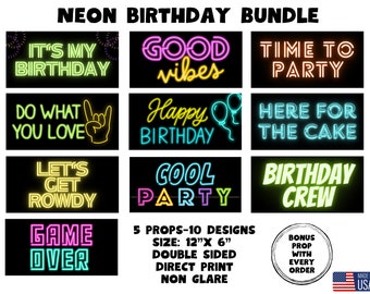 Neon Birthday Bundle, Photo booth props, 360 photo booth props, custom photobooth props, props for weddings, parties events