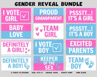 Gender Reveal Photo Booth Props, Double Sided, Party Decorations