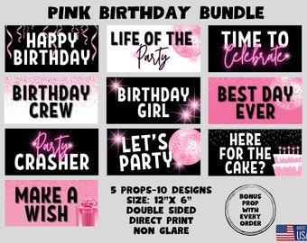 Pink Birthday Bundle, Photo booth props, 360 photo booth props, custom photobooth props, props for weddings, parties events