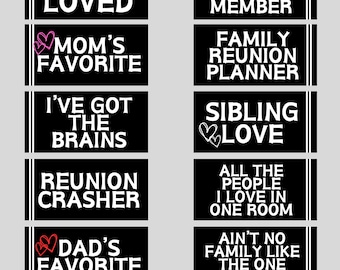 Family Reunion Photo Booth Props, Double Sided, 10 Designs