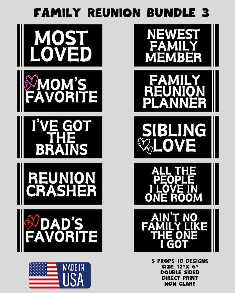 Family Reunion Photo Booth Props, Double Sided, 10 Designs - Etsy