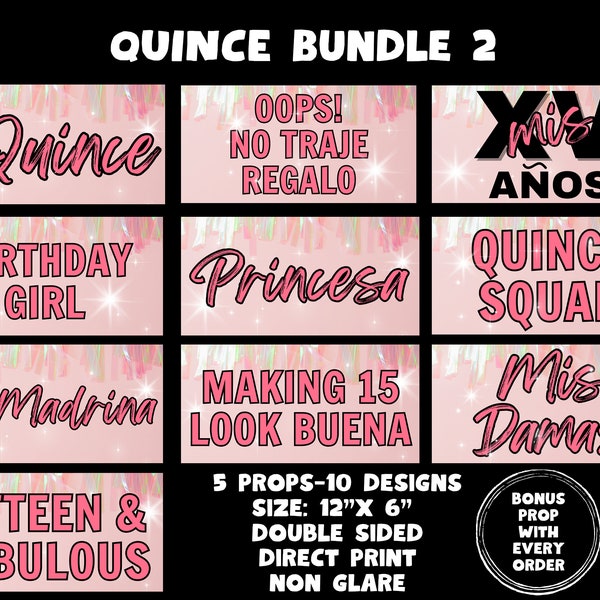 Quince Bundle 2, Photo booth props, 360 photo booth props, custom photobooth props, props for weddings, parties events