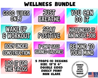 Wellness Photo Booth Props, Party Events, Motivational Signs