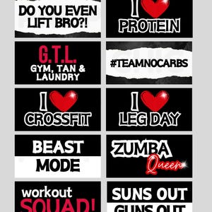 Fitness Bundle, Photo booth props, 360 photo booth props, custom photobooth props, props for weddings, parties events