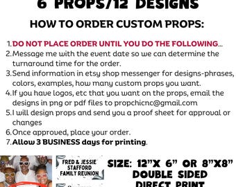 Custom Photo Booth Props, Double Sided, Party Events (6 Props/12 Designs)