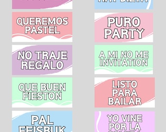 Spanish Birthday Photo Booth Props, Double Sided, 10 Designs