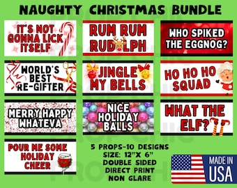 Naughty Christmas Photo Booth Props, Holiday Party Signs