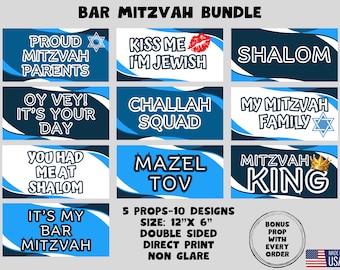 Bar Mitzvah Photo Booth Props, 10 Designs