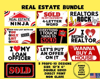 Real Estate Photo Booth Props, Realtor Party Decor, 5 Double-Sided Signs