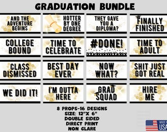 Graduation Photo Booth Props, Double Sided, 16 Designs