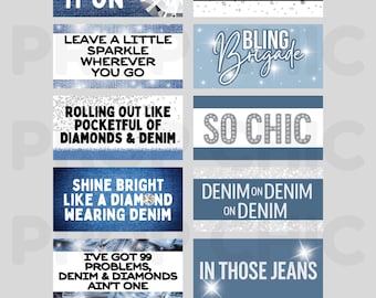 Denim & Diamonds Photo Booth Props, Party Events, Double Sided