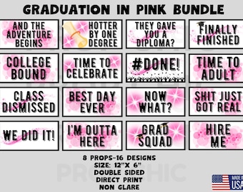 Pink Graduation Photo Booth Props, Party Event Decorations