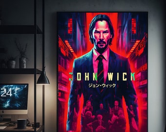 Pôster do filme John Wick estilo neon japonês | Impressão artística IMPRIMÍVEL
