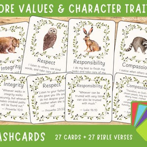 Cartes imprimables sur les valeurs fondamentales et les traits de caractère | Guirlande | Décoration de chambre d'enfant | Décoration de salle de classe |