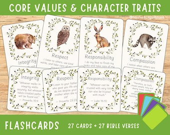 Printable Core Values and Character Traits Cards | Garland | Nursery Decor | Classroom Decor |