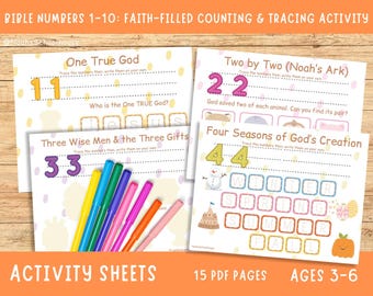 Printable Faith-Filled Numbers 1-10 | Homeschool | Toddler Activities | Pre-K Kindergarten Math | Binder Activity
