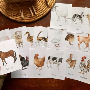 Flashcards imprimables sur les animaux de la ferme | Cartes mémoire aquarelle animaux de la ferme | École à la maison | Activités pour les tout-petits | Décoration de la classe