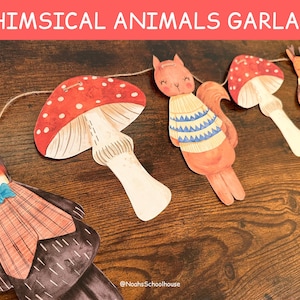 Printable Watercolor Whimsical Animals Garland | Nursery Decor | Classroom Decor | Fall Decor