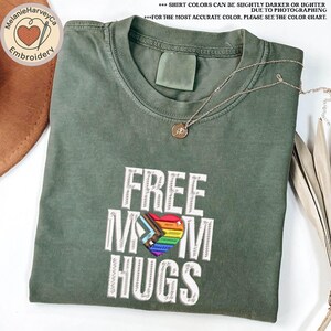 Embroidered Free Mom Hugs Shirt, Pride Mom Shirt, Pride Shirt, LGBTQ Shirt, Pride Heart Shirt, Gay Shirt, Lesbian Shirt, Proud Mom Shirt
