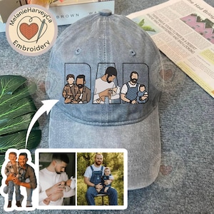 Personalized Dad Cap - Custom Portrait Embroidered Dad Hat Using Photo - Custom Dad Photo Hat - Custom Family Portrait - Father&#39;s Day Gift