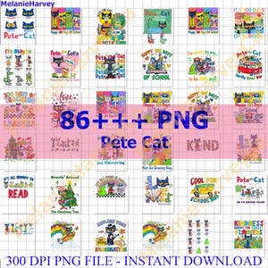 86+++ Pete The Cat Pngs, The Groovy Pe.te Cat Bundle Png, Pete The Cat Love PNG, Black Cat Png, Back to School Png, Children's Book Png