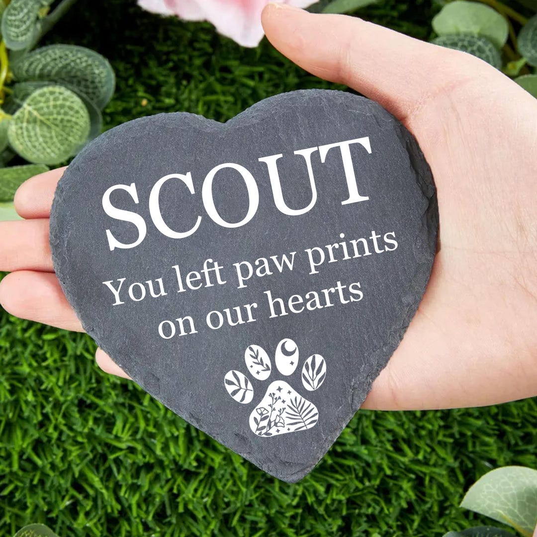 Personalised Engraved Slate Pet Memorial Heart - Grave Marker Plaque For Dog, Cat, Or Other Pets